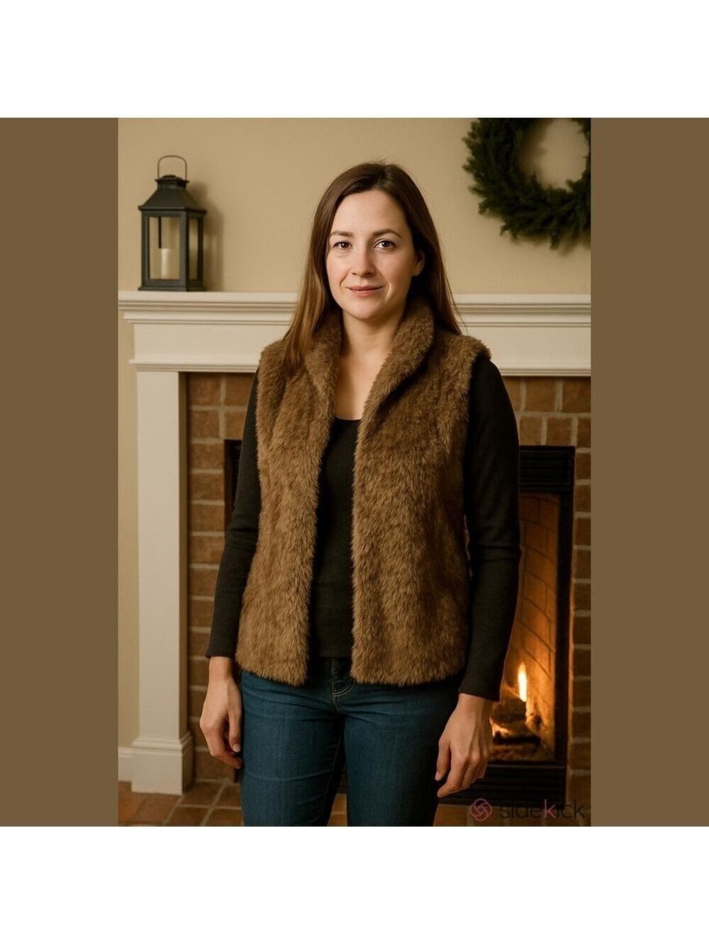 Garnet Hill Brown Faux Fur Vest Small Winter Holidays Vacation Ski